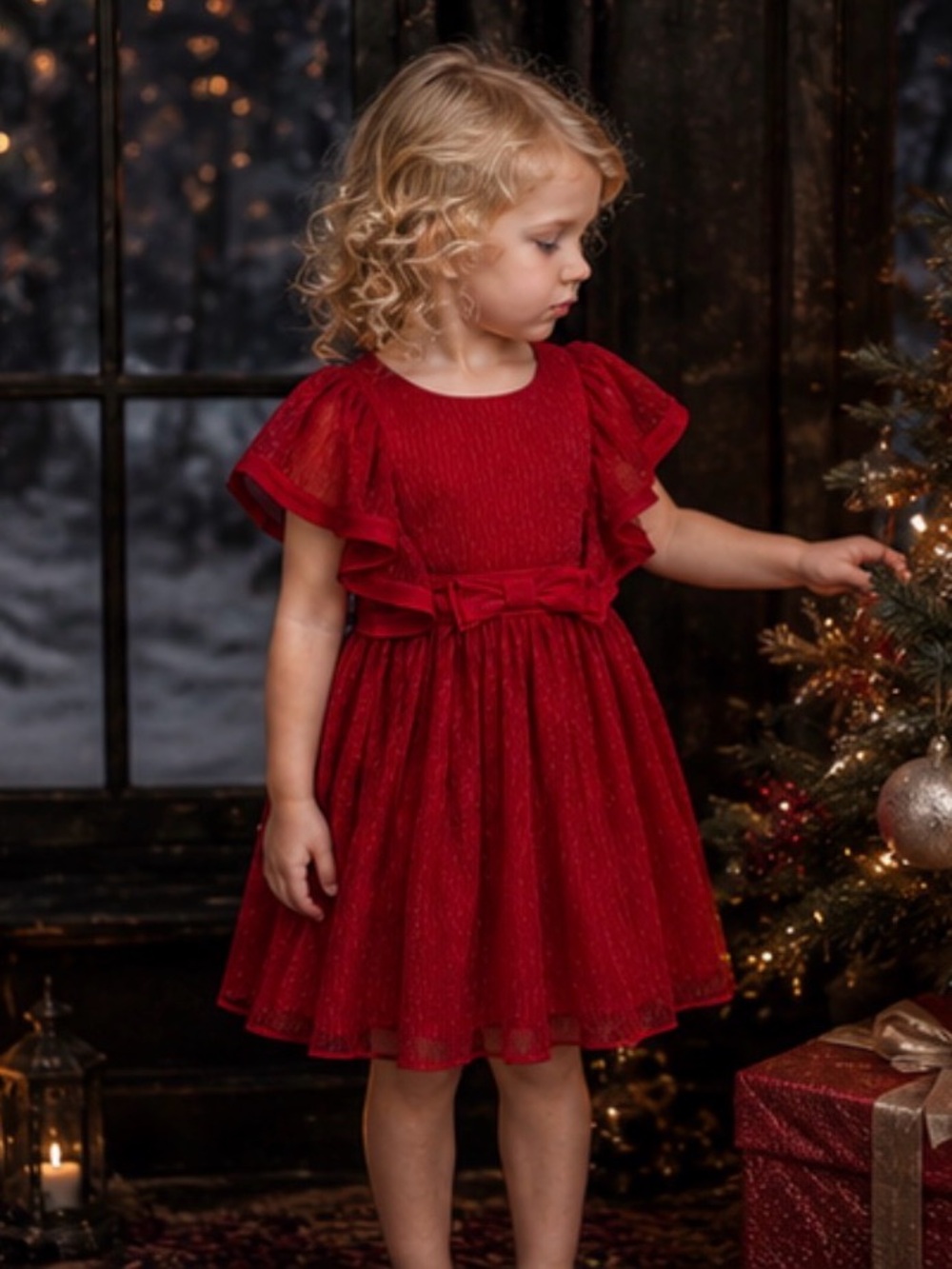 Kensie Girl Toddler 2T Red Flutter Sleeve Fit & Flare Holiday Dress NWT - Picture 6 of 12